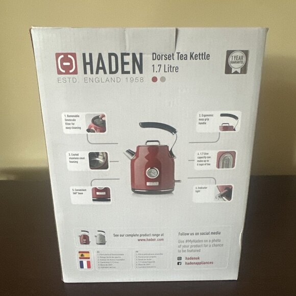 Haden Dorset 1.7L Stainless Steel Electric Kettle w/Auto Shut Off Rapid Boil Red - Picture 7 of 13